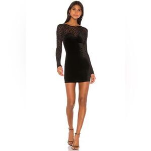 superdown Revolve Kimberly Mesh Sleeve Velvet Mini Dress in Black - Size XXS